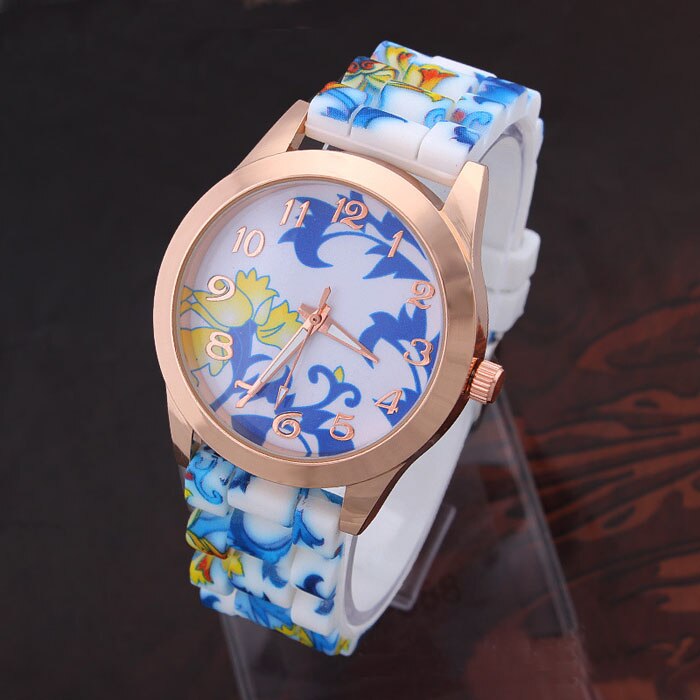 Mode Vrouwen Horloges luxe Rose Bloem Siliconen Band Horloges Quartz Jelly Sport Horloges Voor Vrouwen Meisjes relogio: Blue