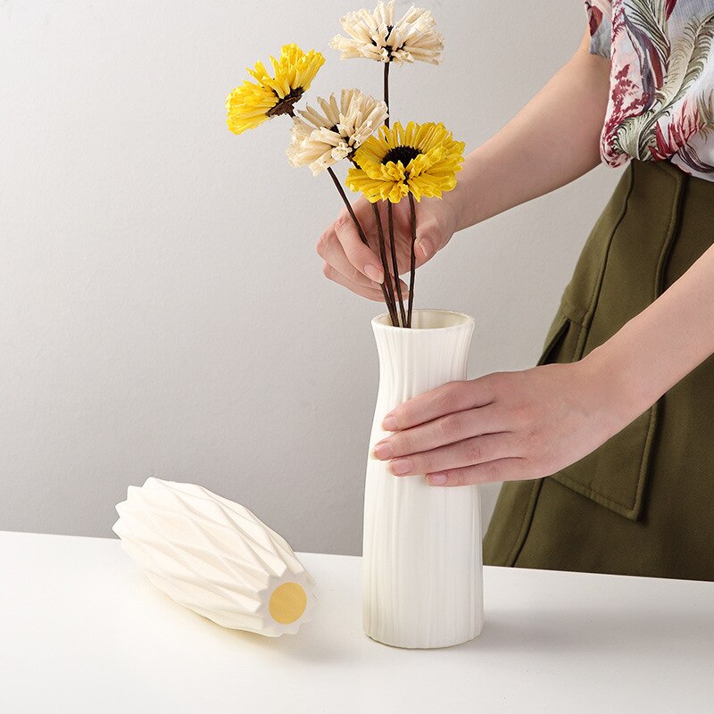 Plastic Bloem Vaas Decoratie Thuis Witte Vazen Imitatie Keramische Vaas Bloempot Decoratie Nordic Stijl Mand Zonder Bloem