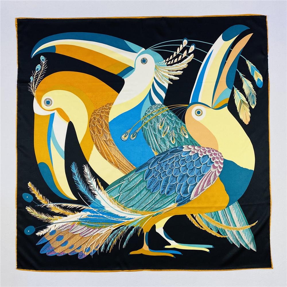 90Cm Drie Giraffen Hijab Sjaal Vrouwen Bandana Handgemaakte Gekruld Twill Zijde Vierkante Sjaal Luxe Foulard Hoofd Sjaals Sjaal
