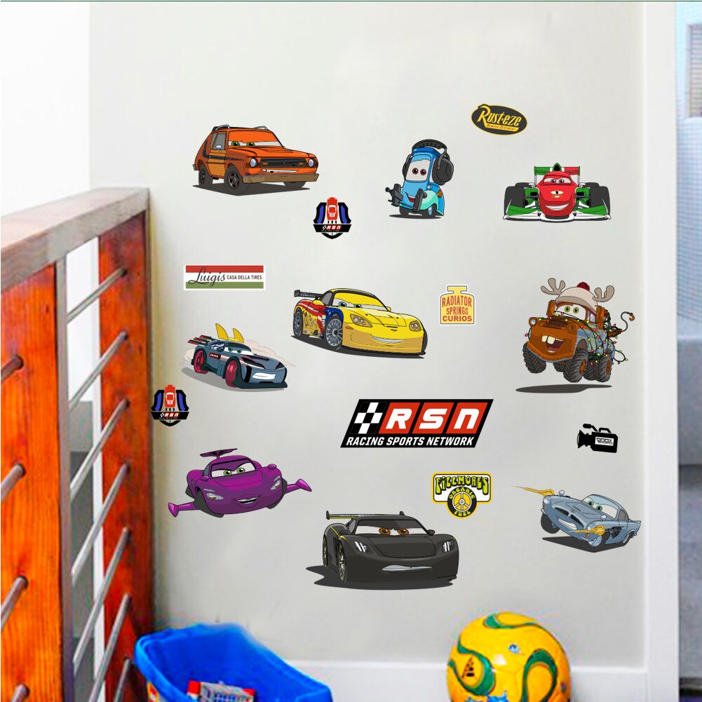 Cartoon McQ Racing road wall stickers for kids rooms nursery children's room decor on the wall car decals Child