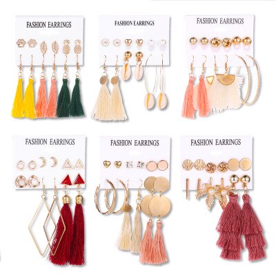 Tassel Earrings Bohemian 6 Pair Stud EarringsFor Women girl Accessories jewelry