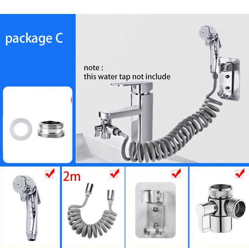 Wc Hand Held Bidet Spray Douchekop Set Systeem Slang Connector Douche Kit Klep Badkamer Bidet Sproeier Jet Tap Houder: Package C