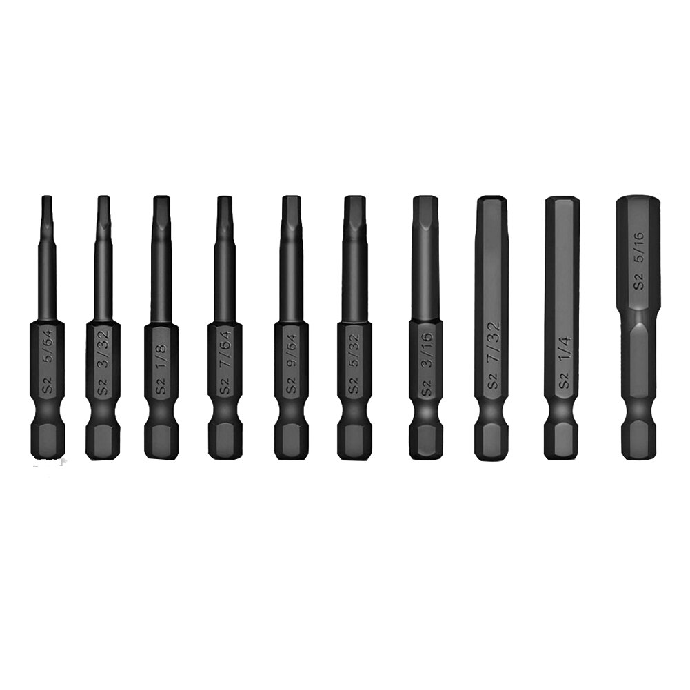 10Pcs 50mm Imperial Hex Head Allen Wrench Drill Bits Set S2 Steel Allen Screwdriver Magnetic Tip Hex Key Screwdriver Socket Bit