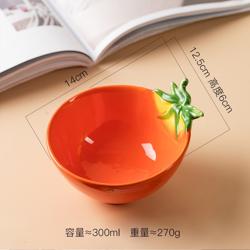 Bol à salade en céramique, européen dessin animé de fruits, bol à nouilles instantanées à la fraise, vaisselle de cuisine 350ML: K Single