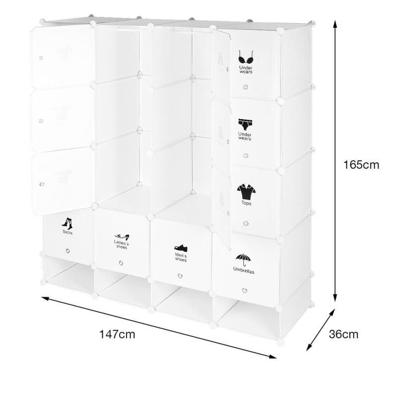 4 Cube Storage Cabinet Plastic Shelving Cabinets Plastic Wardrobe Storage Unit 16 Modular Cubes 4 Shoe Cubes White Wardrobe: Default Title