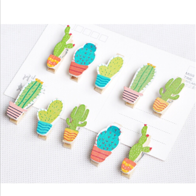 10 stuks schattige cactus houten knijpers fotoklemmen spelden notitie memo kaarthouder voor bruiloftsfeest decoratie