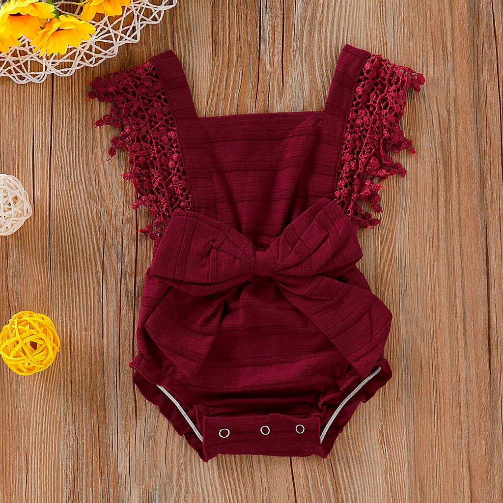 0-18Months Baby Girl Rompers clothing Boy Solid Lace Bow Jumpsuit for Newborn infant romper summer Clothes Outfits: 12M