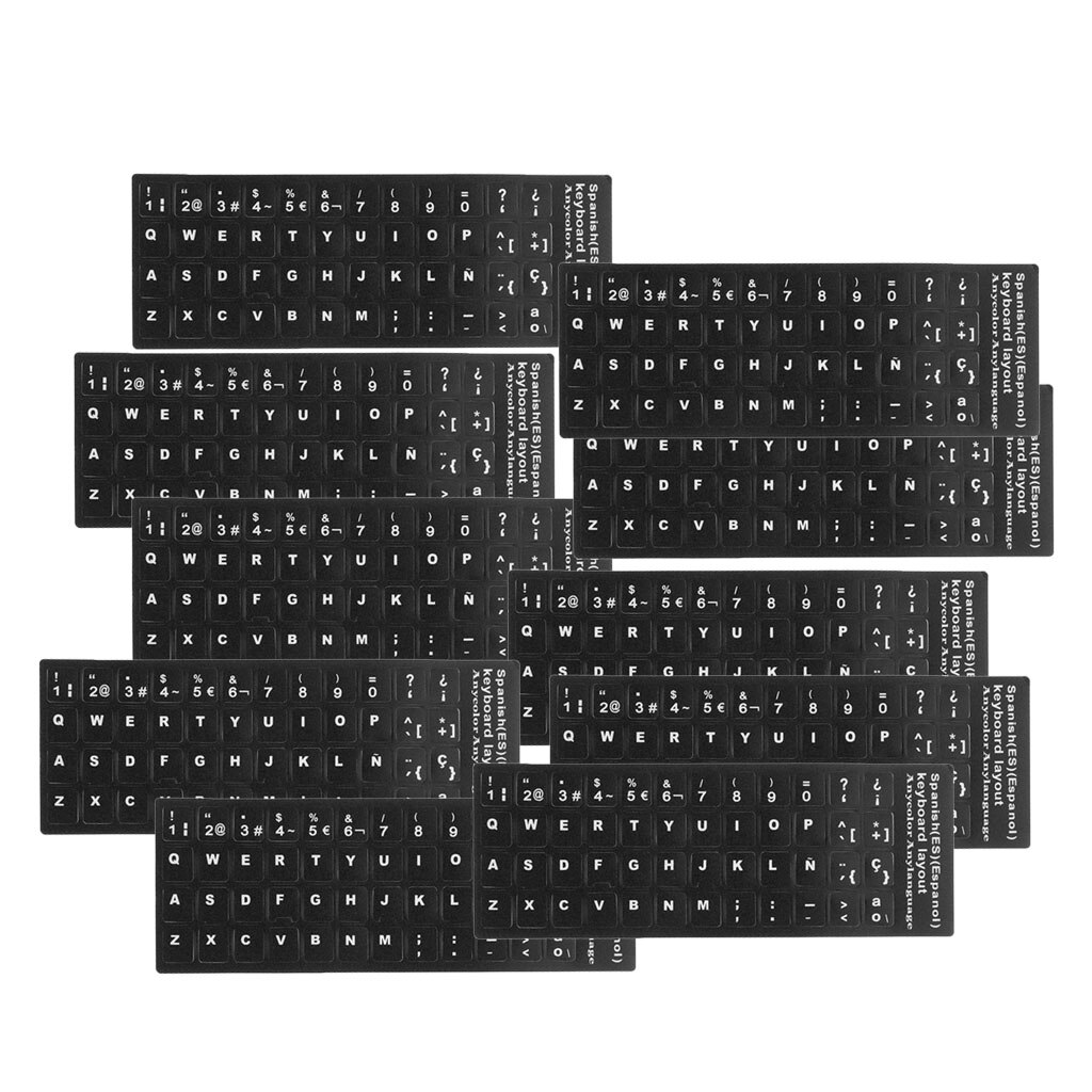 10x Spanish Keyboard Stickers Protective Cover with White Letters For Laptop