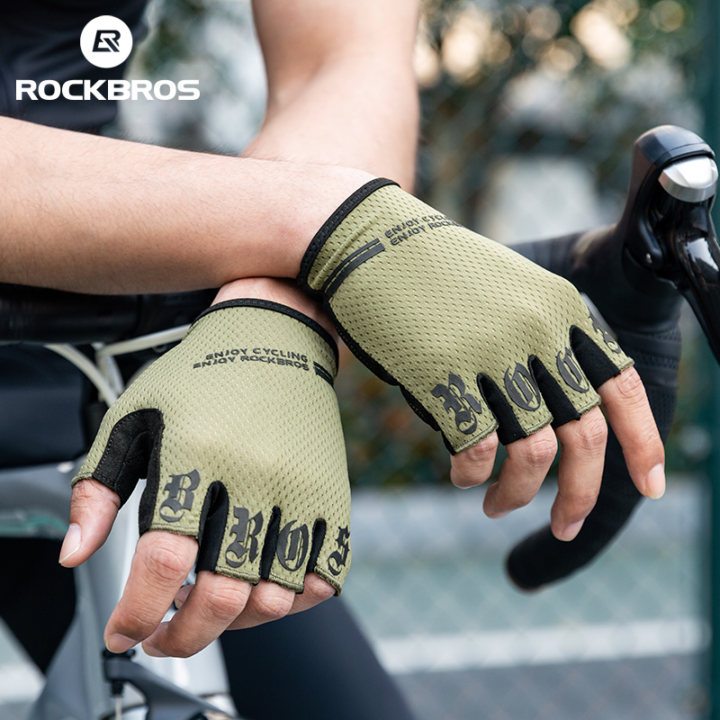 ROCKBROS Fahrradhandschuhe, stoßfeste Halbfinger-Handschuhe, atmungsaktiv, stoßfest, kurze Fahrradhandschuhe, Sommer-Handschuhe mit hoher Elastizität