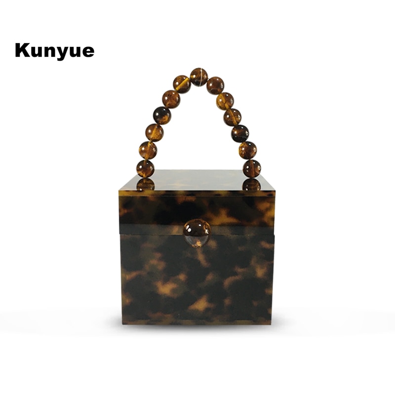 Pung vintage kvinder clutch pung stilfuld leopard akryl aftentaske perler trendy hard-box fest bal håndtasker