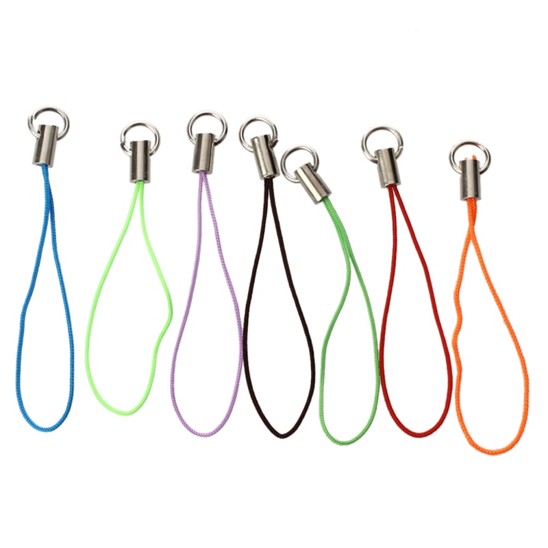 100 Diverse Gekleurde Mobiele Telefoon Strap String Met 7Mm Jump Ringen --- Zwart/Wit/Roze/Donker paars/Licht Paars/Blauw