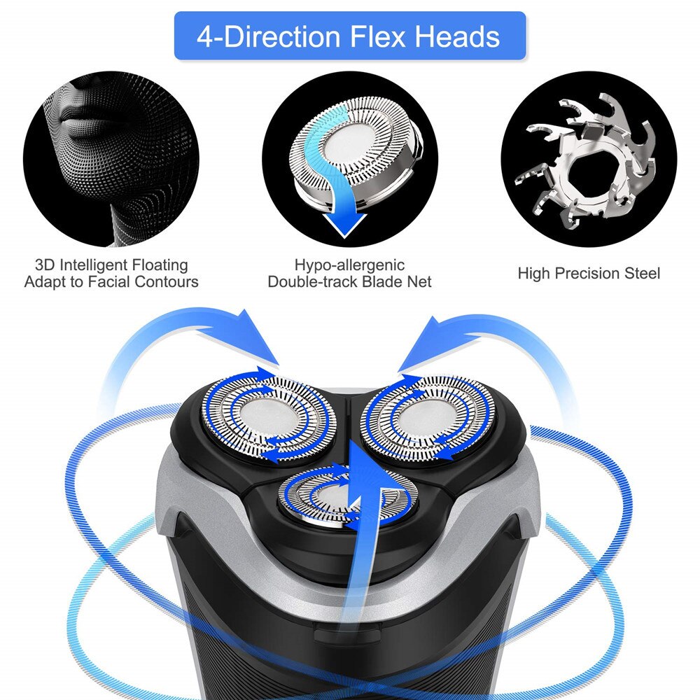 Máquina de afeitar eléctrica cara cuidado lavable Cable USB recargable Triple hoja 3D Razors afeitado eléctrico barba máquina de afeitar de los hombres