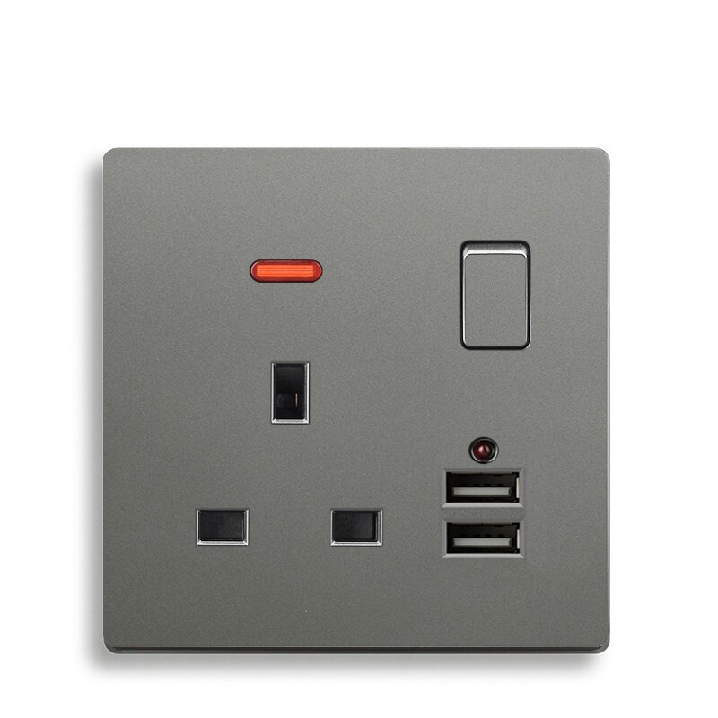 USB Wall Socket 3 Pins UK Standard Outlet 13A 110V-250V Socket 2.1A Dual USB Plug Charger Ports Double Wall Power Gray Plastic: Socket 2USB