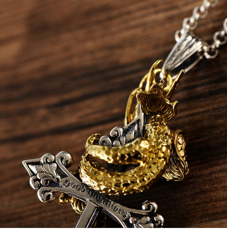 925 Sterling Silber Kreuz Goldenen Drachen Anhänger Für Männer modisch Felsen Punk Anhänger Ohne Kette männer Zubehör