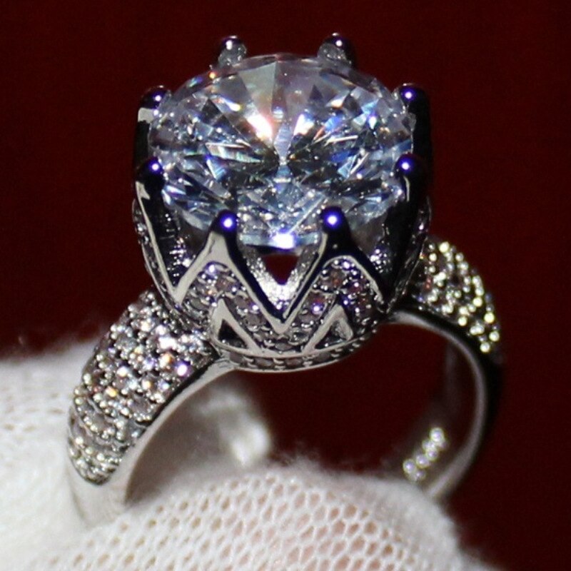 FFLACELL Wedding Ring Set for Women - Silver Color, Round Cut 5A CZ, Crown Design, Prong Setting