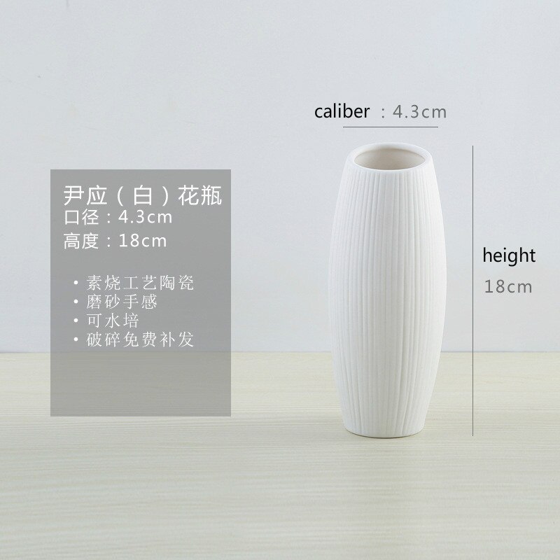 Artesanías de estilo nórdico flores secas arreglo de flores decoración del hogar decoración de cerámica jarrón blanco jarrones para flores: 4.3X18CM