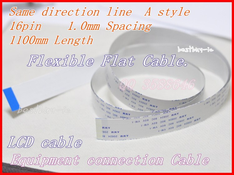 1.0mm Spacing +1100mm Length +16Pin A / same direction line Soft wire FFC Flexible Flat Cable. 16P*1.0A*1100MM