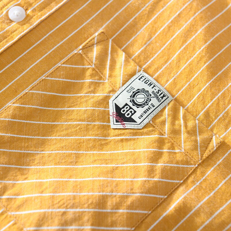 long-sleeved brand shirt men stripe yellow shirts for men trendy comfortable tops men camisa masculina chemise