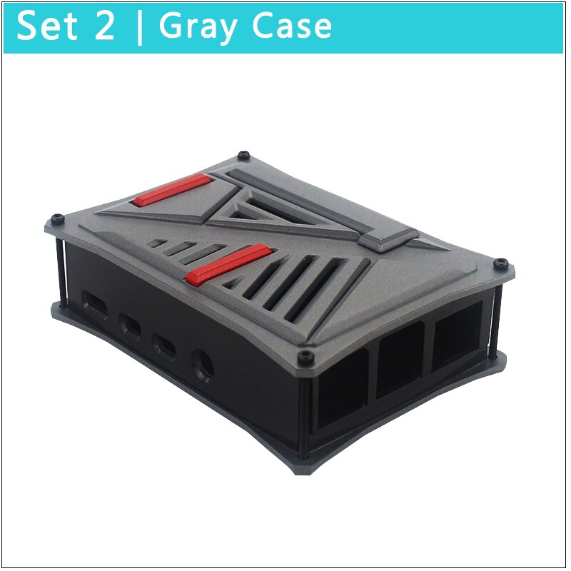 Dernière framboise Pi 4 ABS boîtier mis à jour gris argent coque en plastique en option double ventilateur de refroidissement pour framboise Pi 4 modèle B: Set 2