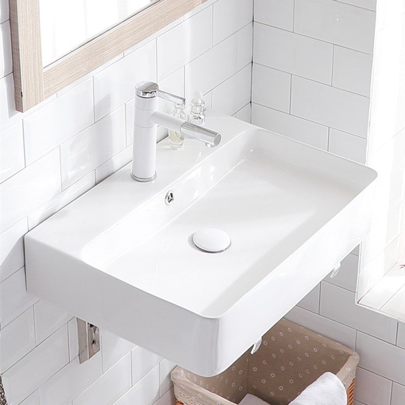 K-STAR Simple Pure White Countertop Sinks Ceramic Hanging Basin Integrated Basin Bathroom Wash Hand Basins