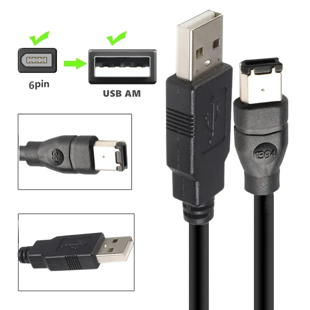 Firewire-Stecker IEEE 1394 Firewire 6-poliger Stecker auf USB 2.0-Stecker, Adapter-Konverterkabel, Laptops-Kabel, 1,2 m, 3 m: 1.8m