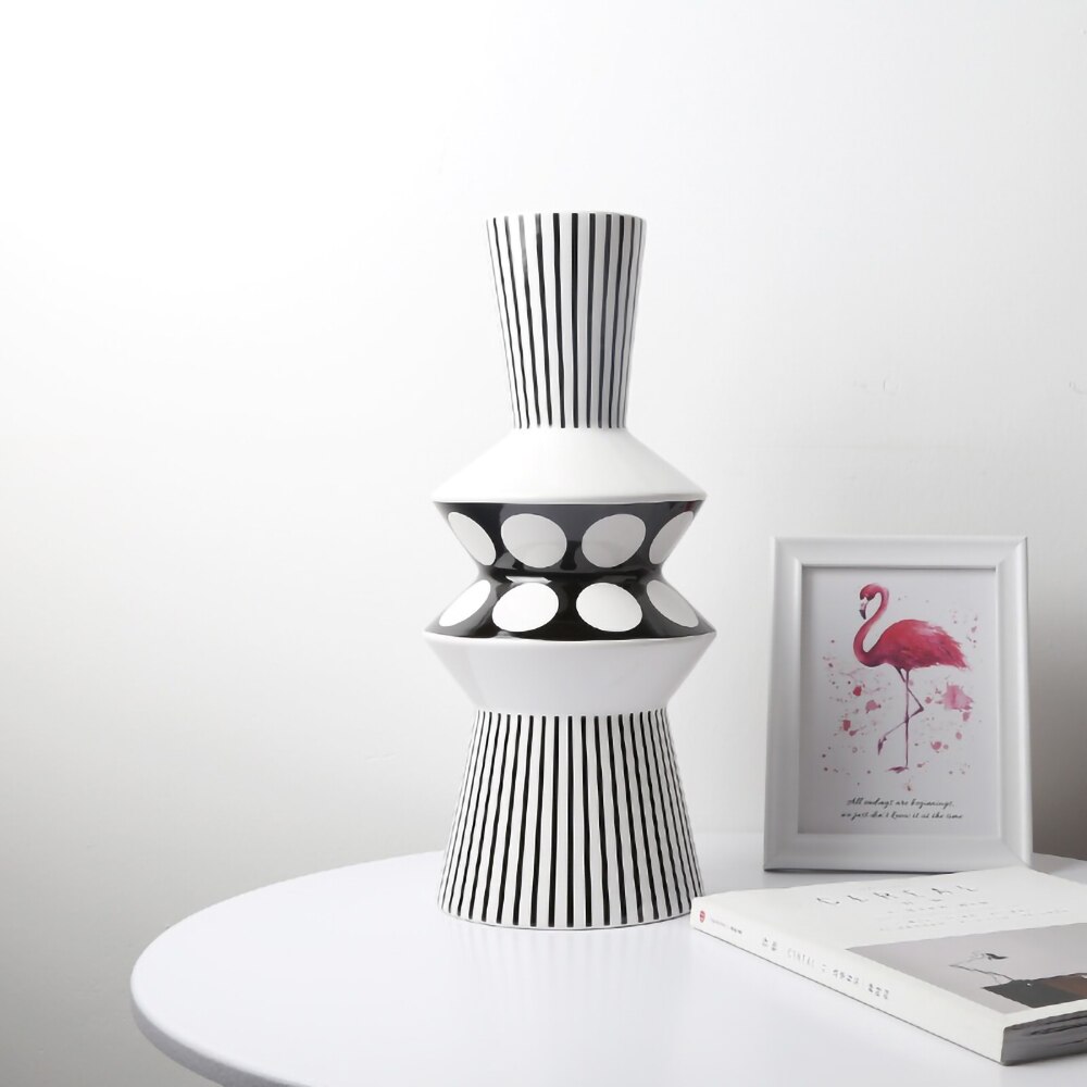 Vase géométrique en céramique noir et blanc, bouteille style scandinave moderne, décoration pour la maison, bureau, salon, de pendaison de crémaillère