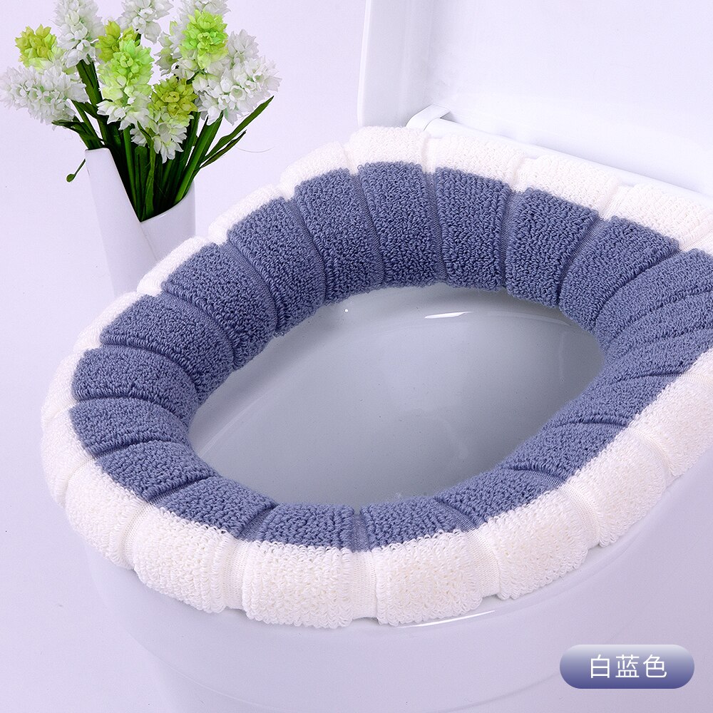 Badeværelse toiletsæde behagelig fløjl nærmestool vaskbar blød varmere måttedæksel til pude: Hvidblå