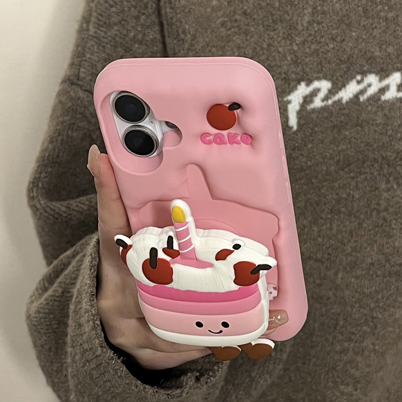 Funda de teléfono con soporte plegable y pastel 3D para iPhone 16, 15, 13, 14, 12 Pro Max, funda trasera de silicona suave