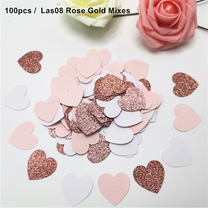 100pcs 3cm Glitter Rose Gold Card Paper Confetti Wedding Round/Heart/Star Confettis Birthday Party Supplies Baby Shower Decor