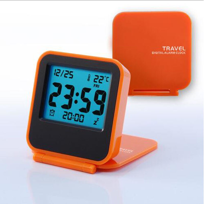 modern snooze alarm clock LED digital desktop clock battery operated travel clock watch thermometer 5 color: Orange