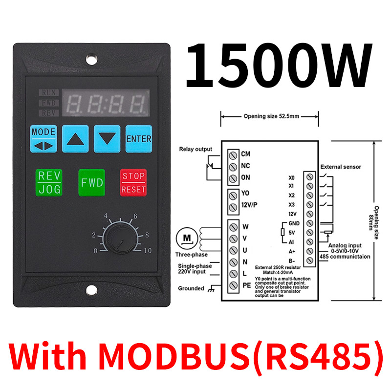 1.5KW MCU Frequency Converter Electric Inverter RS485 Add Motor Driver 750 400W 220V Single Phase Input 220V Three-Phase Output: Red