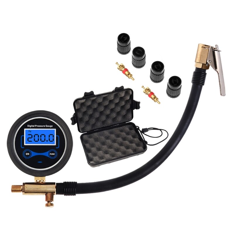 Digital Car Truck Air Tire Inflator Pressure Gauge with Air Chuck &amp; Hose Tire Pressure Gauge Tool for Car Truck Bike 200 Psi: B