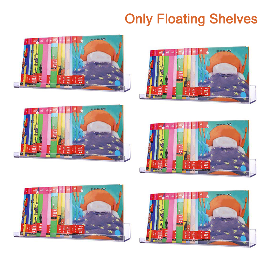 6pcs Clear Acrylic Easy Install Display Ledge Living Room Kids Bookshelf Wall Mounted Floating Shelves Invisible Home Decor