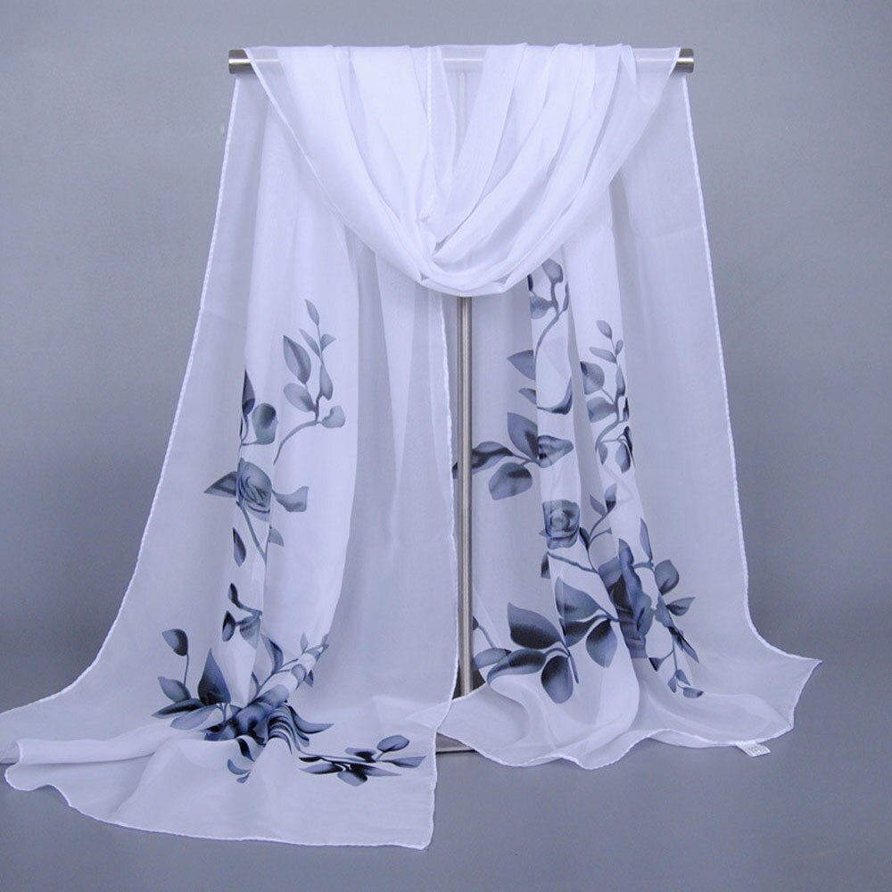 Chiffon Floral Print Scarves Silk Scarf Women's Long Soft Wrap Scarf Simulation Silk Shawl Beach Shawl Kerchief