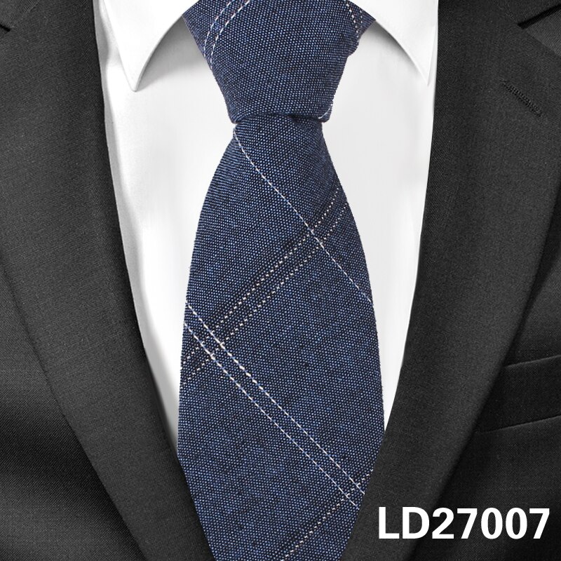 Jeans Neck Ties For Men 6cm Skinny Denim Cotton Ties Casual Solid Necktie Plaid Narrow Gravata Business Suits Tie: LD27007