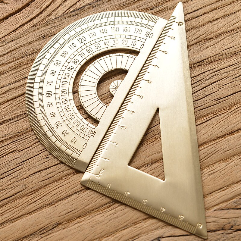 Regla geométrica Vintage de latón, Semicírculo Retro dorado, regla triangular, conjunto de para niños, herramientas de medida