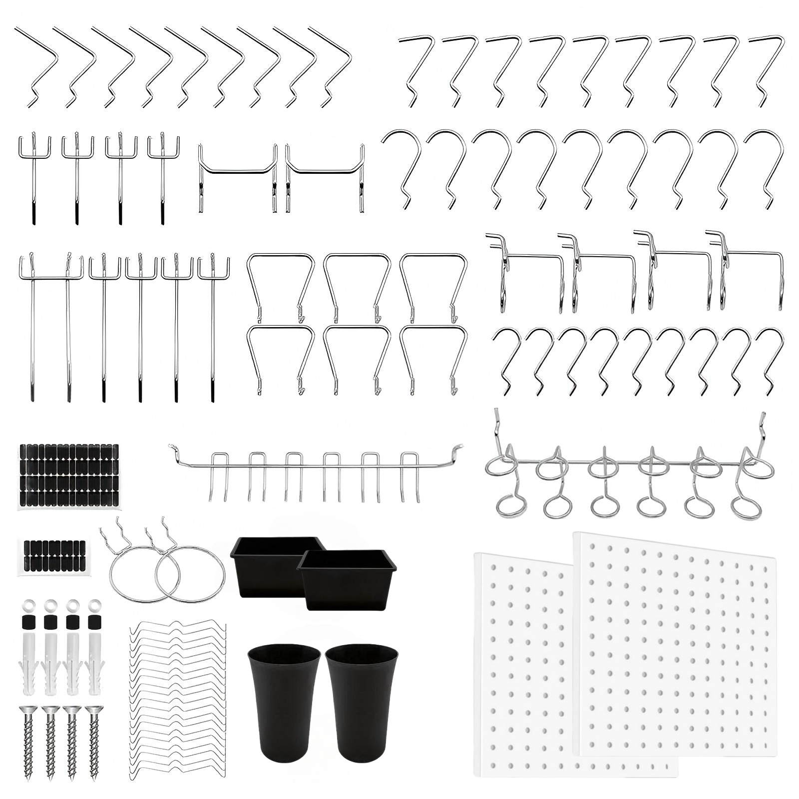83-delige metalen pegboard-organizerset met haken en 12x12 inch panelen voor garagewerkbank schuuropslag: WHITE