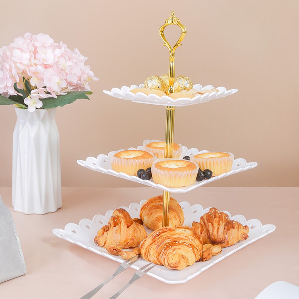 3 Tier Plastic Cake Stand Afternoon Tea Wedding Plates Party Tableware Bakeware Cake Shop Tray Cake Rack Buffet Display Rack