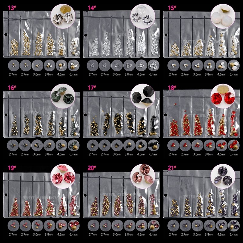 6 Gitter/Pack mischen 5 Größen Nagel funkeln V-Boden Scharf Diamant Edelsteine Arylic Nagel Kunst Strass Juwel dekorationen Manikübetreffend DIY GZ