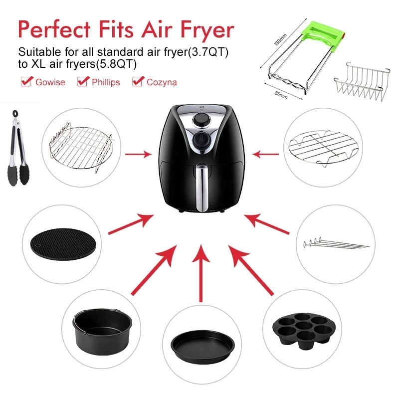 Luft Friteuse Zubehör 8 Zoll passen für Airfryer 5,2-6,8 QT Backen Korb Pizza Platte Grill Topf Küche Kochen werkzeug für Party