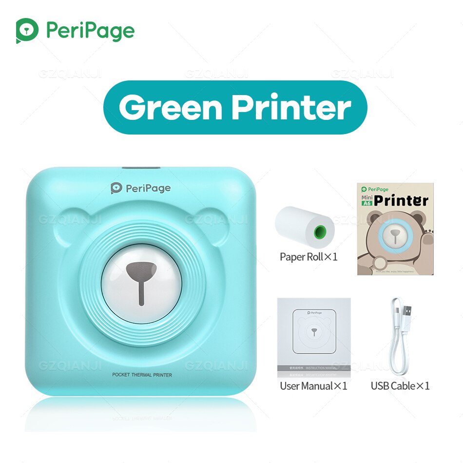 Mini Sticker Label Photo Printer Peripage A6 8 Soorten Van Kleur Foto Printer Bluetooth Draadloze Telefoon Drukmachine Printer: Green Printer