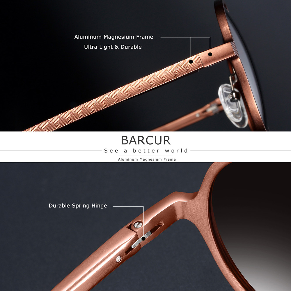 BARCUR Black Goggle Male Round Sunglasses Luxury Brand Men Glasses Retro Vintage Women Sun Glasses UV400 Eyewear