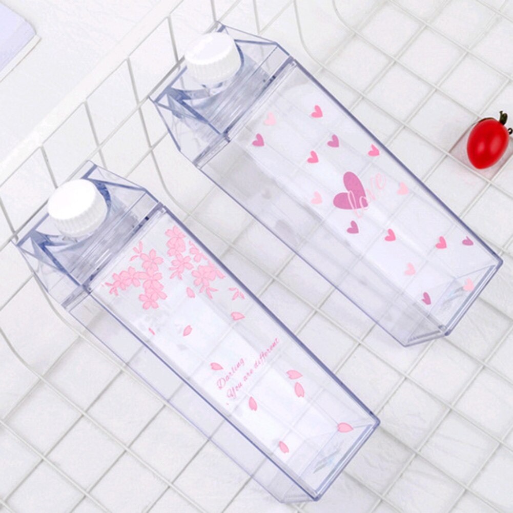 Plastic Clear Milk Carton Water Bottle Transparent Milk Box Juice Water Cup for Girls H7JP