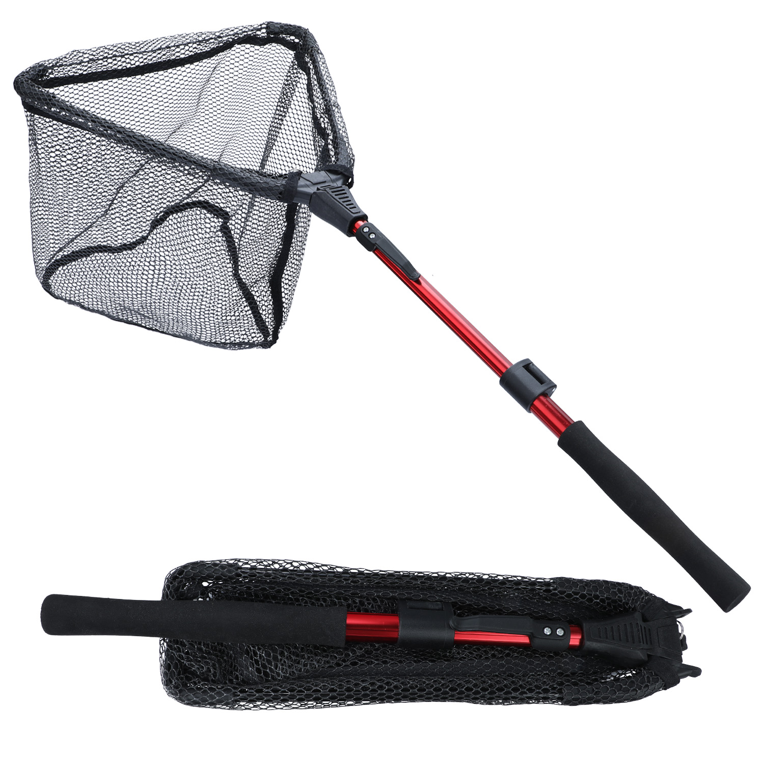 Sougayilang 65-112cm Folding Fishing Brail Net Telescopic Fishing Landing Net Scoop Net: Red 2section 95cm