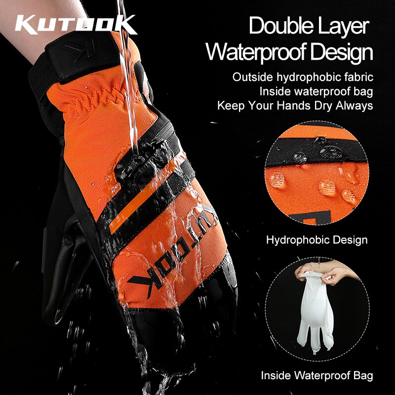 KUTOOK Ski Cycling Winter Gloves Mittens For Snowboard Snowmobile Heating Warm Fleece Waterproof Wind-resistant Men Women Gloves