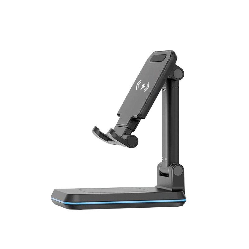 10W Qi Mobiele Telefoon Headset Houder Draadloze Oplader, 2 In 1 Draadloze Oplader, verstelbare Mobiele Telefoon Houder Oplader Draadloze: Black