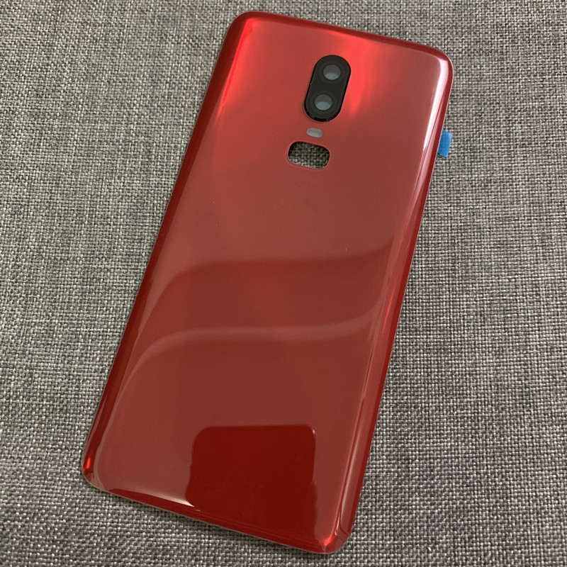 Oneplus6-Boîtier de remplacement pour Oneplus 6 One Plus, 6.28 pouces, couvercle arrière de batterie en verre, réparation, coque arrière de téléphone + objectif de caméra: Rouge