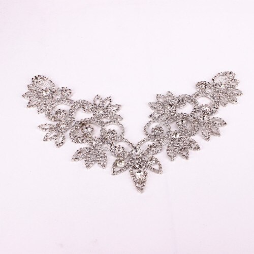 Accessoires de vêtements or Ab, collier en cristal, gros décolleté, strass à coudre, pour décoration de robe de mariée: Silver Crystal 6x4.2