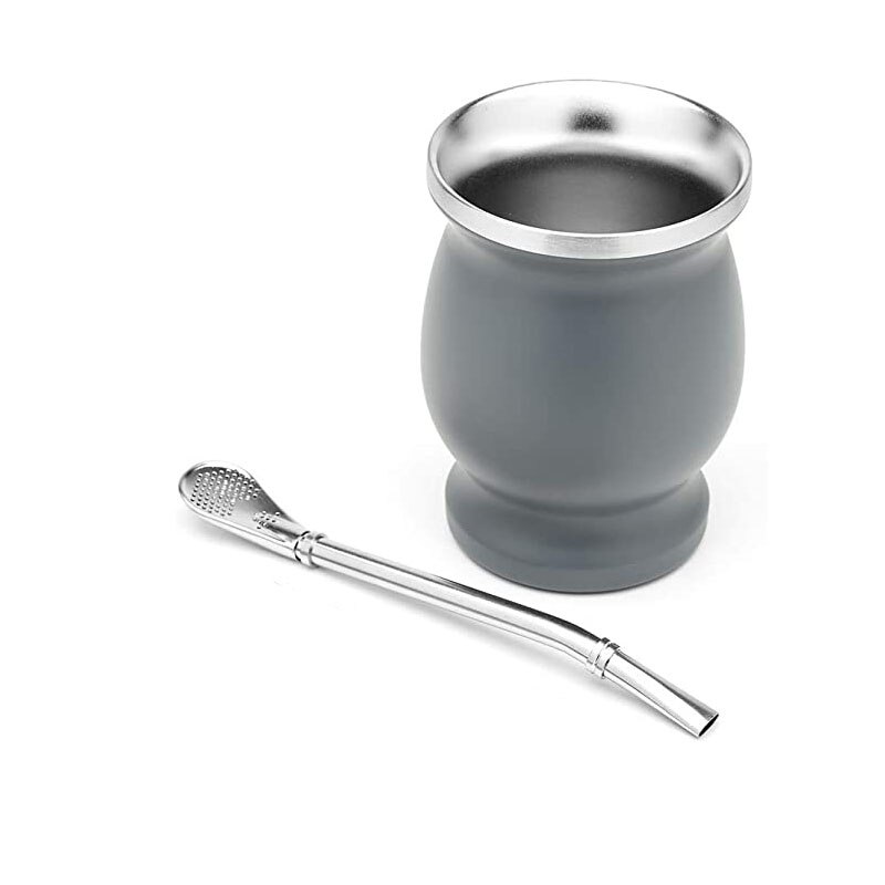 Yerba mate græskar sæt dobbeltvægget rustfrit stål mate te kop og bombilla sæt inkluderer yerba mate græskar (kop) med en bombilla: Grå