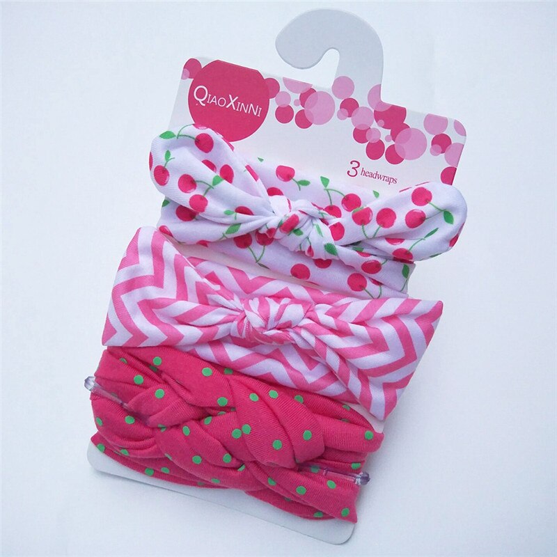 impostato 3 Accessori Capelli Bambina - fascia turbante Orecchie Coniglio Fiocco - Cotone Floreale Elastico: R14T